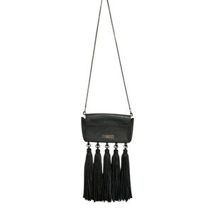 Zac Posen Heavy Tassel Brushed Black Leather Shoulderbag Clutch Hand Strap
